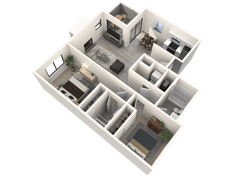 Floor plan for 2 beds, 2 baths, 985 sqft